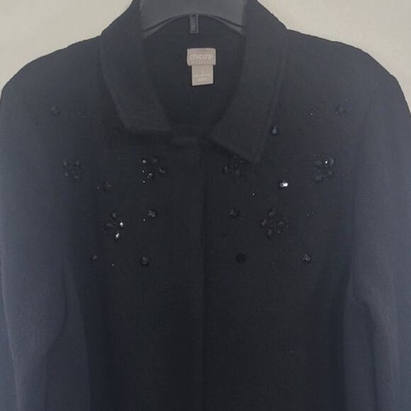 Chicos Coat Womens Size 3 Heavy Jacket Black With Embellished Gothic Preppy - Picture 1 of 15